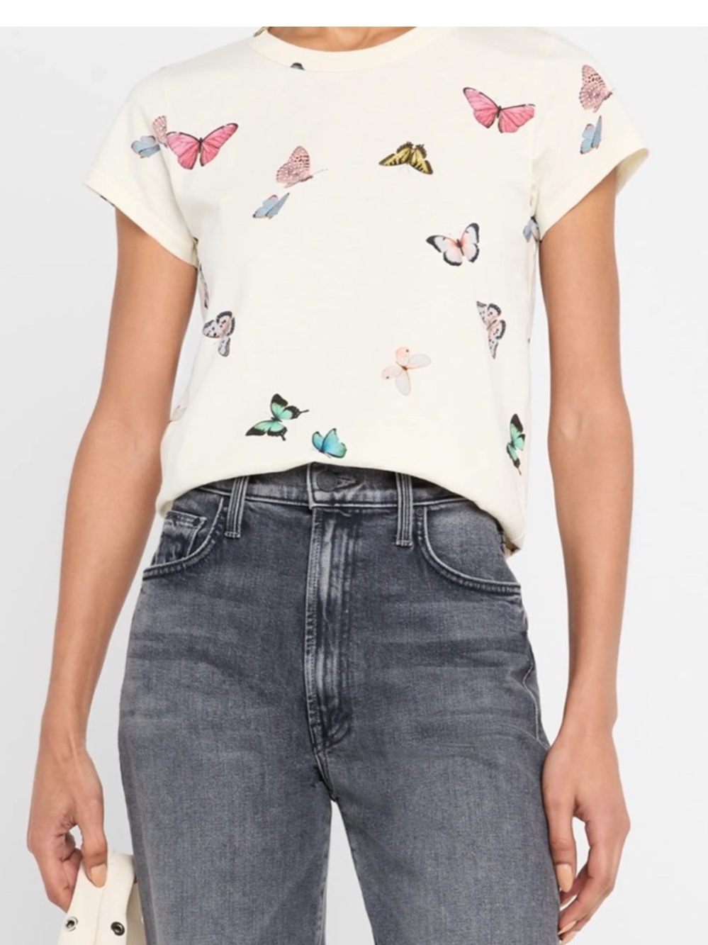 rag & bone Cream Tee with Multicolor Butterfly Print